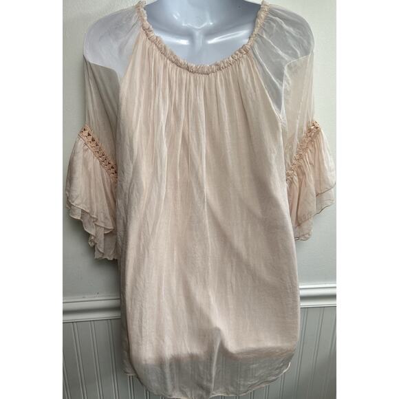 Elena Baldi Silk Top Women M Pink Bell Sleeves Cottage Core Fairy Boho Italy - Picture 3 of 8